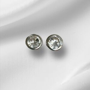 18K Solid White Gold Bezel Set CZ Stud Earrings